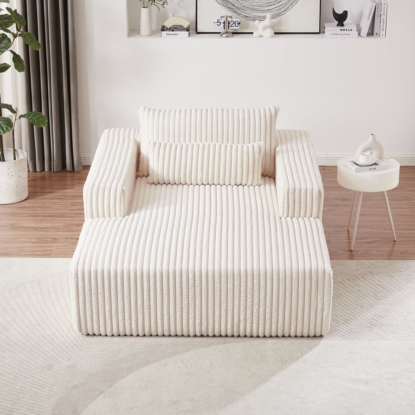 Muumblus Oversized Chaise Lounge Chair, No Assembly Required, Corduroy Sleeper Sofa Bed for Living Room, Beige