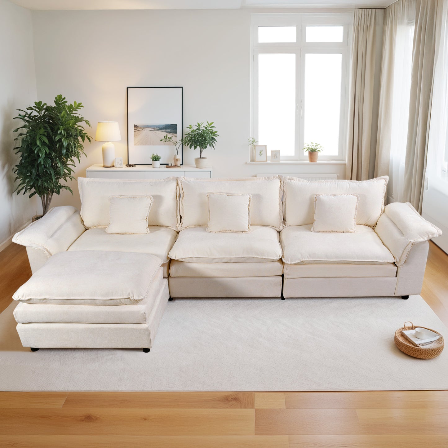 Muumblus Modular Sectional Sofa with Ottoman, Teddy Indoor Sleeper Furniture Set with Oversized Seats