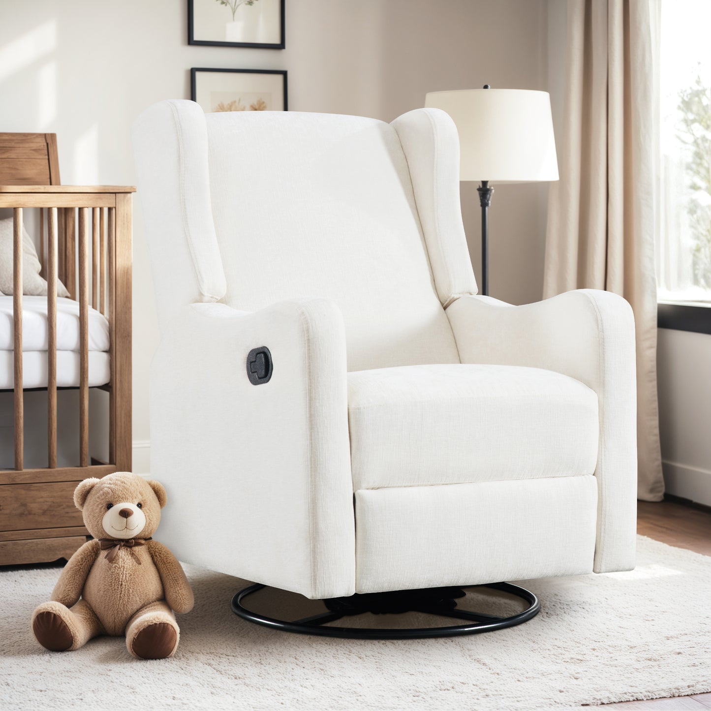 Muumblus Wingback Swivel Recliner, Glider Rocking Chair for Living Room, Nursery Rocker, Beige Chenille