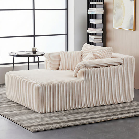Muumblus 60" Oversized Chaise Lounge Chair Indoor Furniture, No-Assembly Modern Boneless Cloud Couch, Sleeper Sofa Bed for Living Room, Beige Corduroy