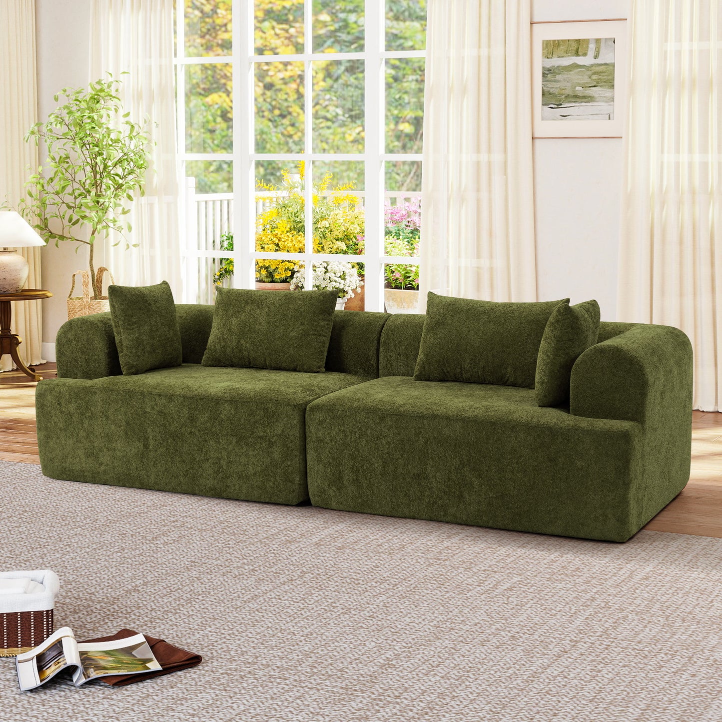 Muumblus Boneless Modular Sectional Sofa, 96" Oversized Deep Seat Loveseat Sofa, Cozy Cloud Living Room Couch, Orange Teddy