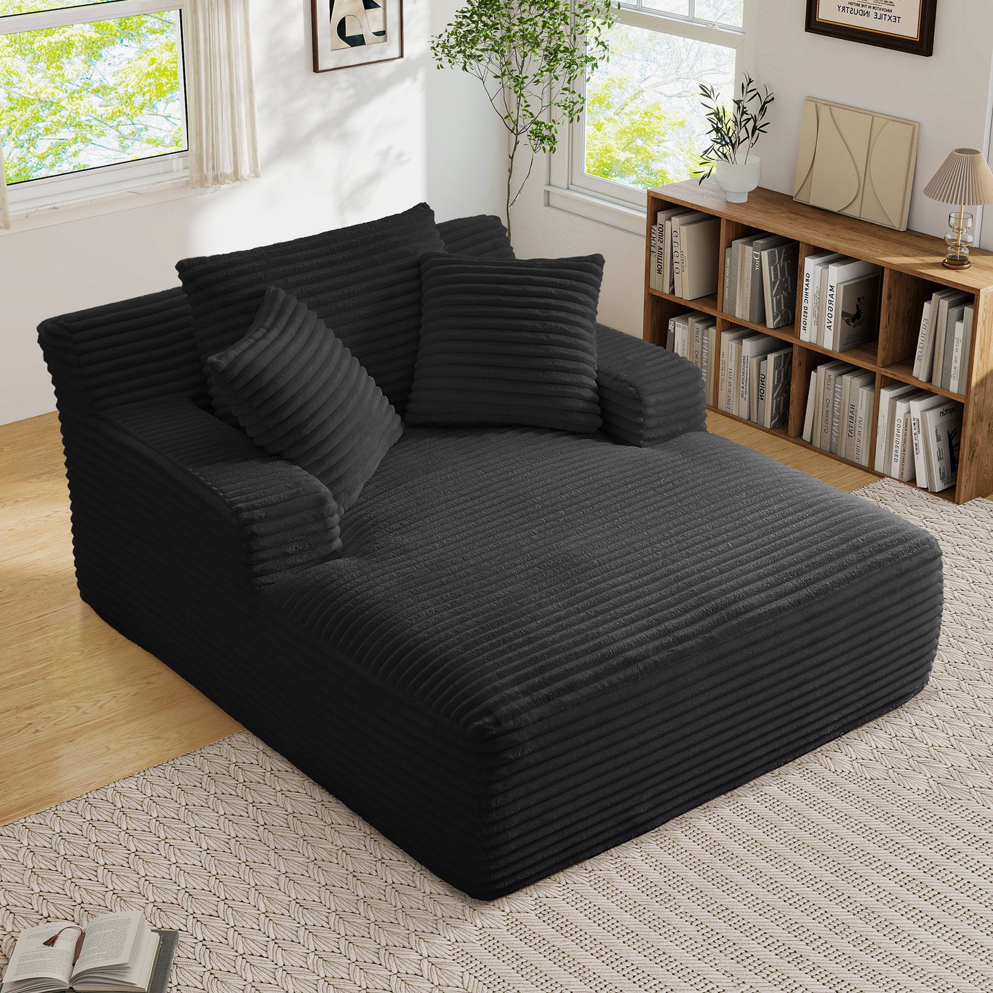 Muumblus Oversized Chaise Lounge Chiar Indoor Furniture, No Assembly Required, Plush Corduroy Upholstered Sofa Bed Cozy Sleeper Couch for Living Room, Bedroom