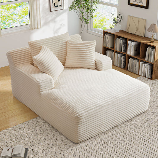 Muumblus Oversized Chaise Lounge Chiar Indoor Furniture, No Assembly Required, Plush Corduroy Upholstered Sofa Bed Cozy Sleeper Couch for Living Room, Bedroom