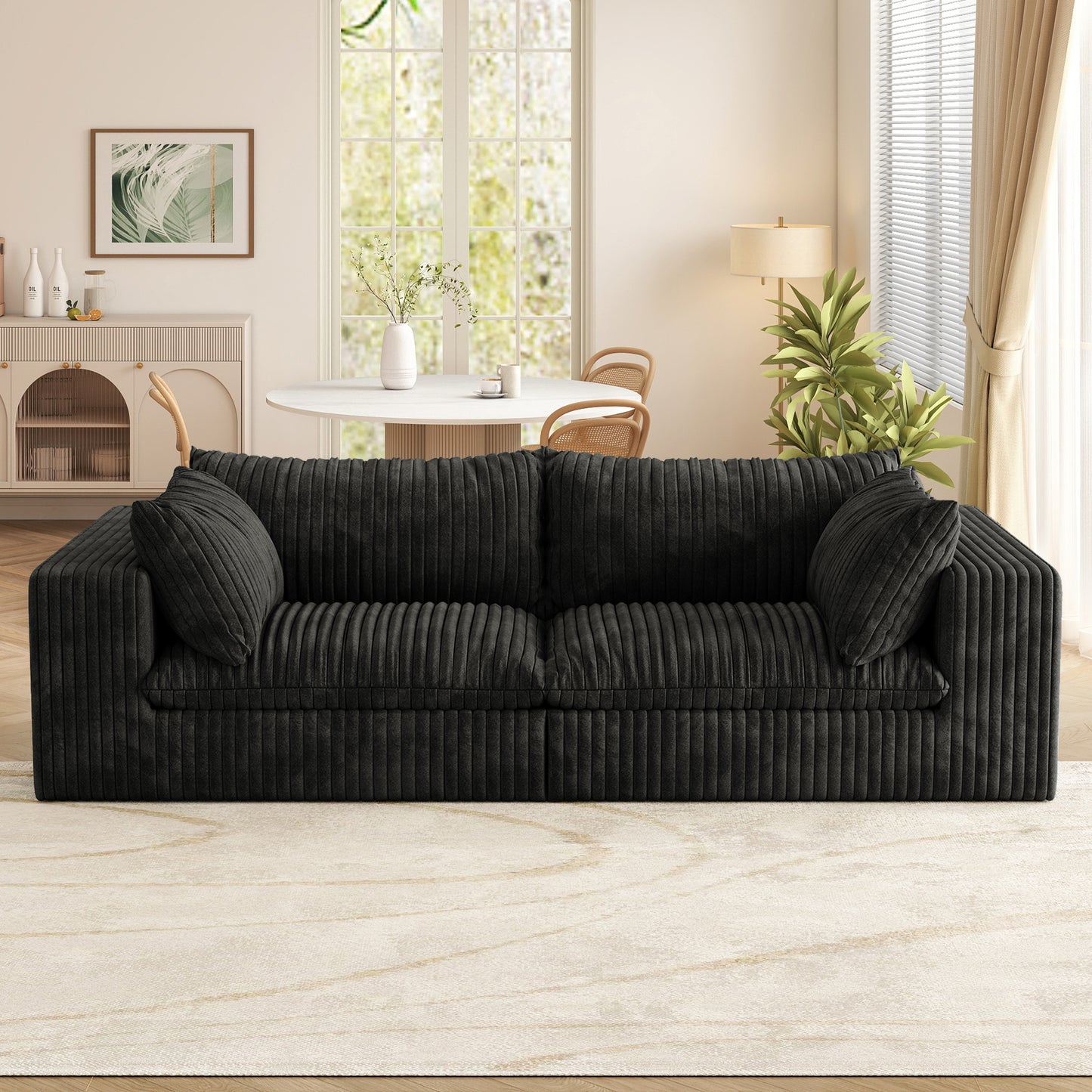 Muumblus 78" Oversized Boneless Loveseat Sofa, No Assembly Deep Seat Plush Corduroy Cloud Couch, Sleeper Sofa for Living Room, Black