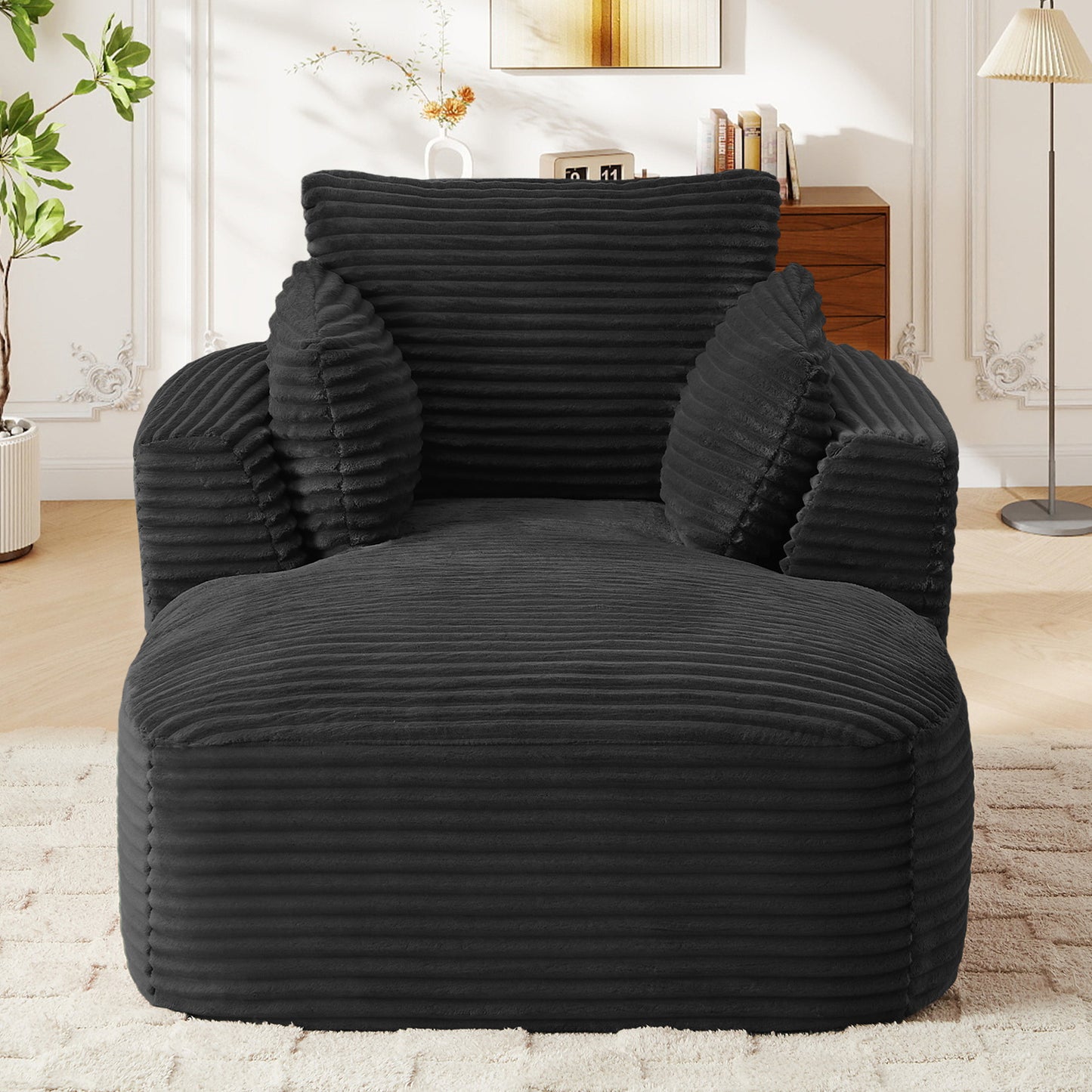 Muumblus Chaise Lounge Indoor, Cozy Lounge Chair Sleeper Sofa for Adults, No Assembly Required, Black Corduroy