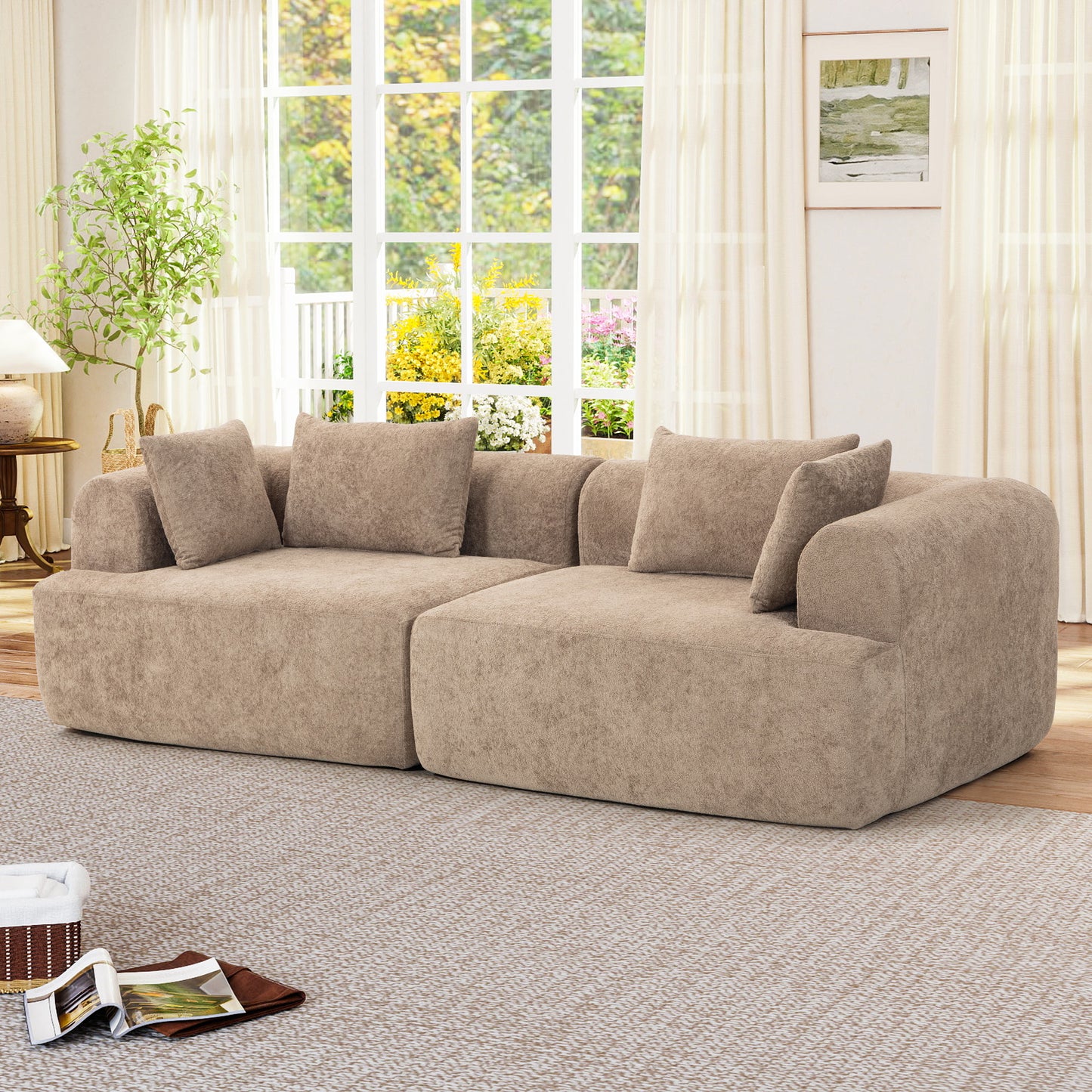 Muumblus Boneless Modular Sectional Sofa, 96" Oversized Deep Seat Loveseat Sofa, Cozy Cloud Living Room Couch, Orange Teddy