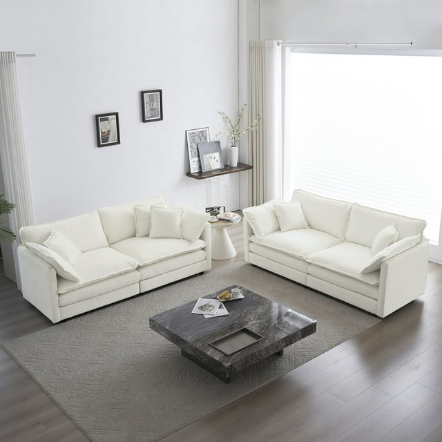 Muumblus 2 Seater Cloud Sofa, Chenille Deep Seat Sofa, Modern Adult Upholstered Loveseat Sofa Couch for Living Room, Ivroy