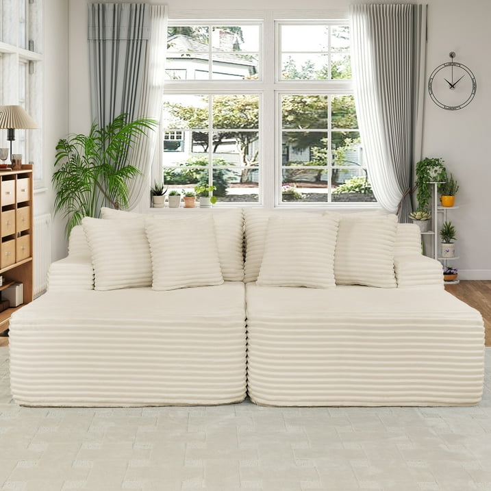 Muumblus 83" Oversized Double Chaise Lounge Chair Indoor, Modern Boneless Plush Corduroy Upholstered Modural Sectional Sleeper Cloud Couch for Living Room Apartment