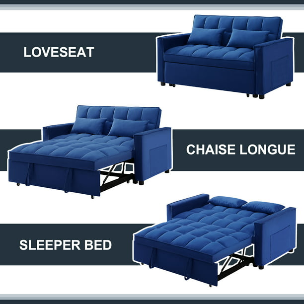 Muumblus Convertible Futon Sofa Bed, Small Space Loveseat Sleeper with Pull Out Bed, Modern Velvet Sofa Couch for Living Room, Adjsutable Backrest