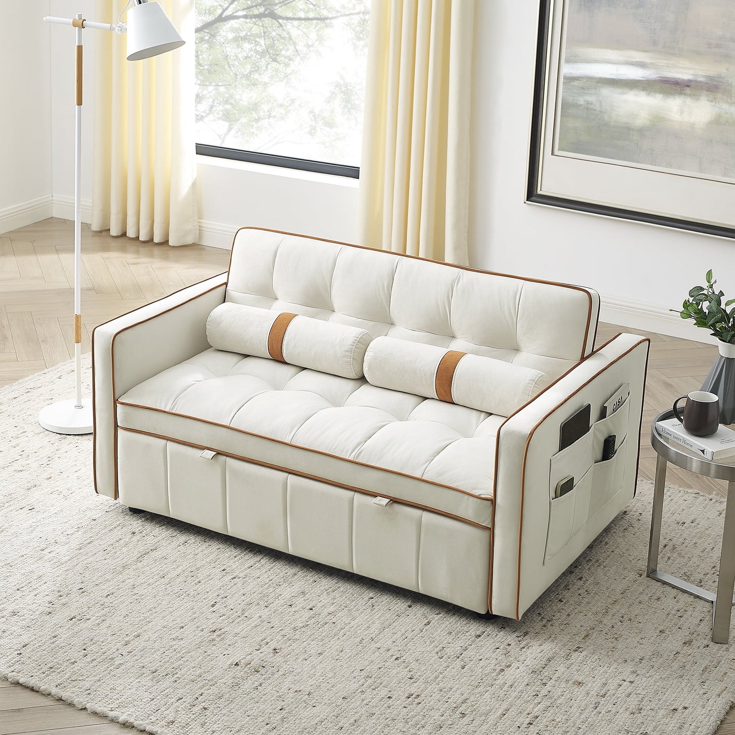 Muumblus 55" Pull Out Sofa Bed - Tufted Velvet Convertible Loveseat Sleeper Sofa Couch for Living Room