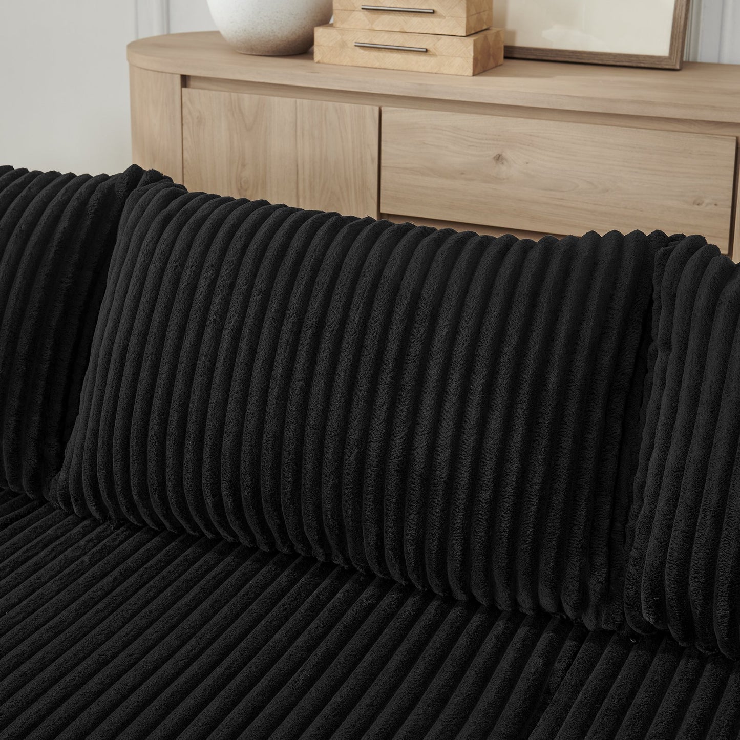 Muumblus U-Shaped Modular Sectional Sofa with 2 Movable Ottomans, Boneless Cloud Couch, No Assembly Sofa Set for Small Spaces, Living Room, Black Corduroy