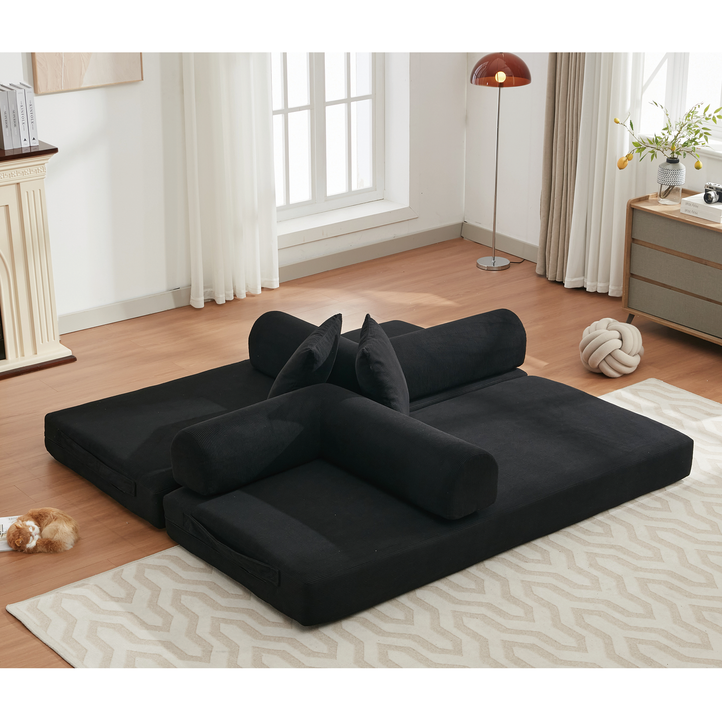 Muumblus Convertible Floor Futon Sofa Bed, Comfy Foldable Sleeper Cloud Couch for Living Room, Bedroom