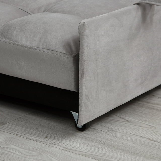 Muumblus 84" Convertible Sleeper Sofa Bed with Storage Chaise, L-Shaped Sectional Sofa, Queen Size Pull Out Sofa Bed in Gray Velvet