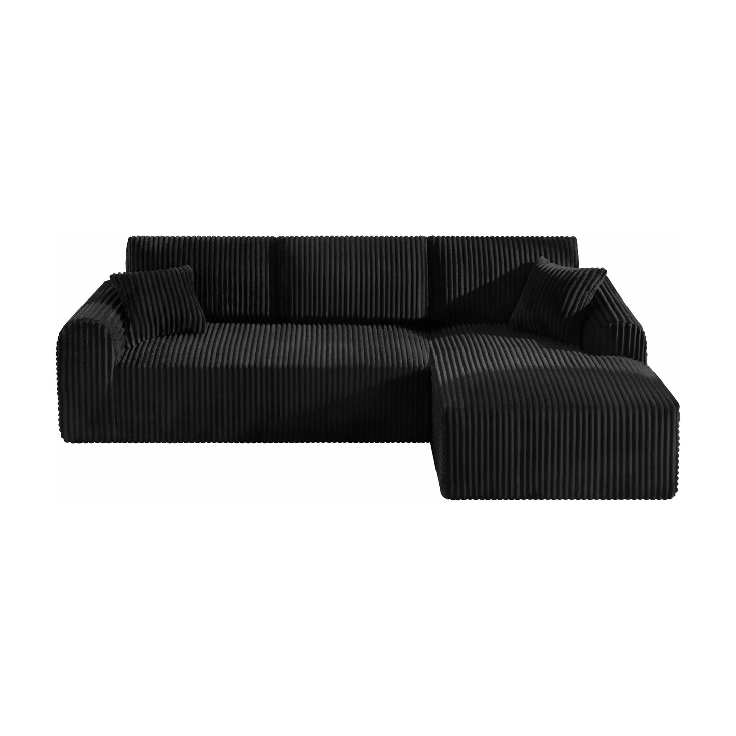 Muumblus 109" Oversized L-Shaped Modular Sectional Sofa with Movable Chaise, Boneless Corduroy Cloud Couch for Living Room, Black (Right Facing Chaise)