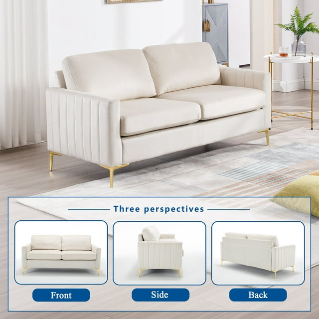 Muumblus 65 inch Loveseat Sofa, 2 Seater Sofa for Small Space, Tufted Velvet Couch, Mid Century Modern Small Couches for Living Room, Bedroom, Beige