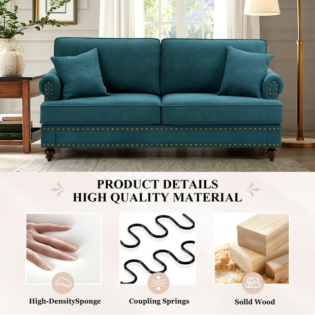 Muumblus 61" W Mid-Century Loveseat Sofa with Nailhead, 2 Seater Sofa for Living Room, Lake Green Chenille Fabric