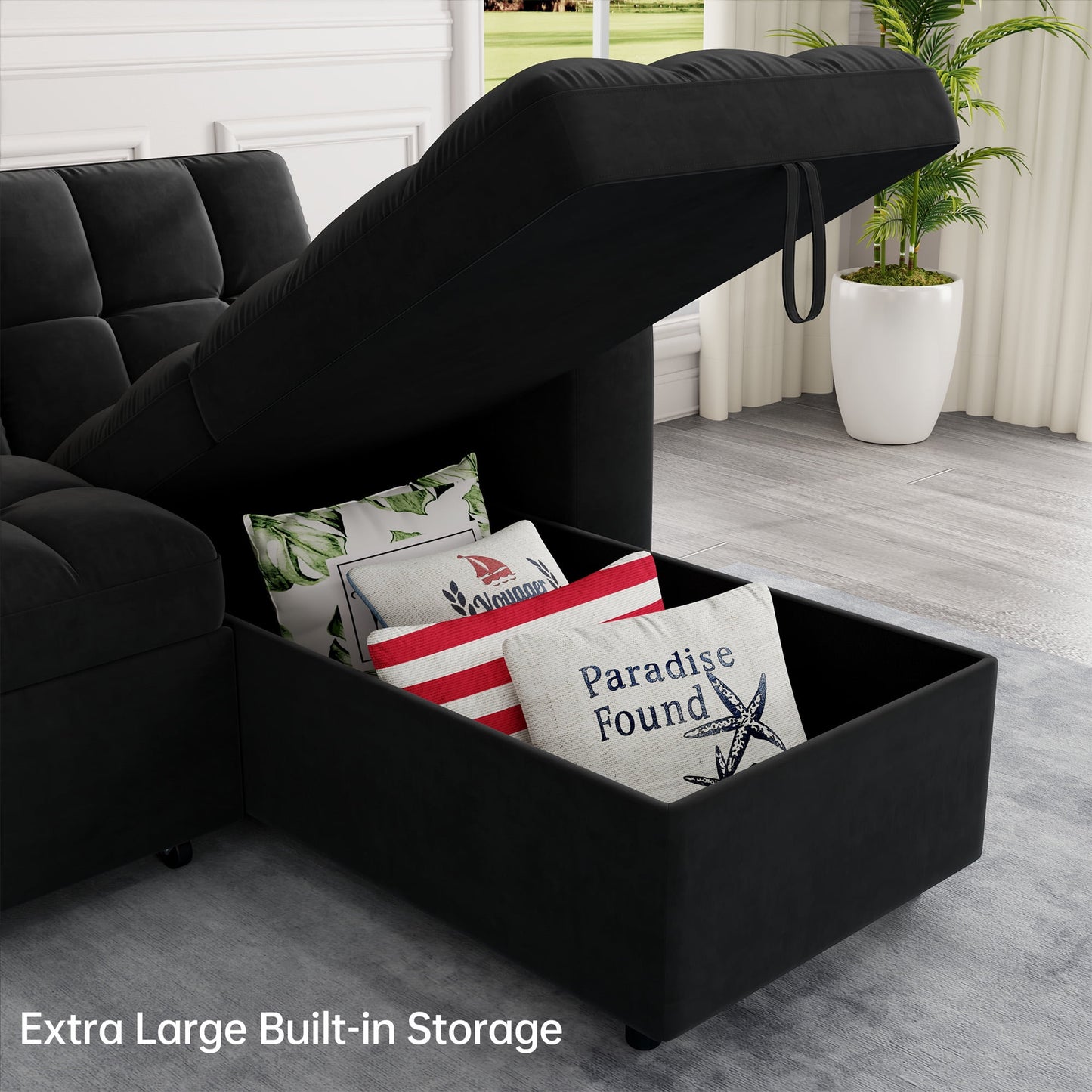 Muumblus 84" Queen Size Convertible Sectional Sleeper Sofa with Storage, Adjustable Backrest, Reversible L-Shaped Pull Out Couch Bed for Living Room, Guest Room