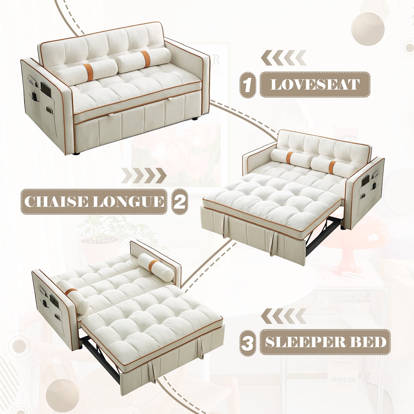 Muumblus 55" Pull Out Sofa Bed - Tufted Velvet Convertible Loveseat Sleeper Sofa Couch for Living Room