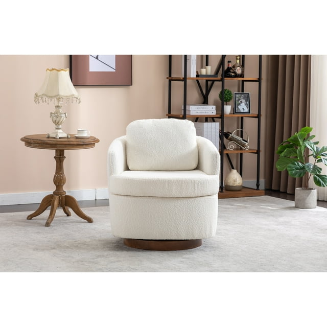Muumblus Boucle Swivel Accent Barrel Chair, Living Room Leisure Comfy Armchair for Bedroom, Ivory