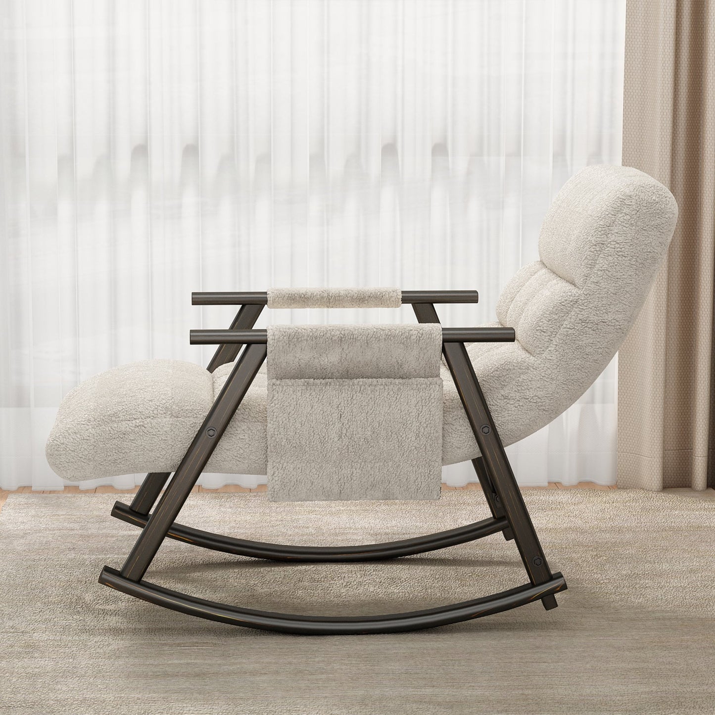 Muumblus Rocking Chaise Lounge Indoor, Upholstered Glider Rocking Chair, Adjustable Back and Footrest, Rocker Recliner for Living Room Bedroom, White Teddy