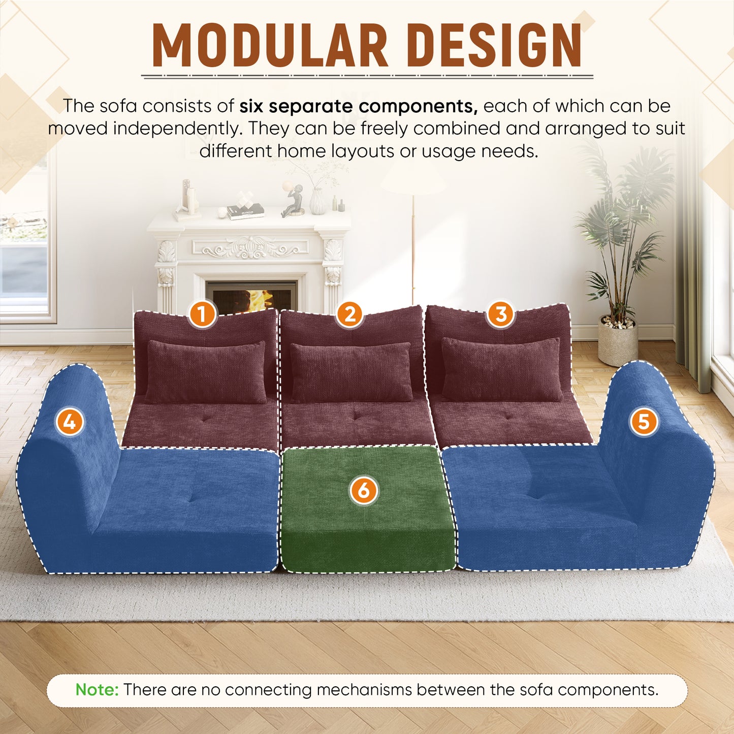 Muumblus 101.6" Modular Sectional Sofa, Convertible Floor Sofa Sleeper Bed, Modern Boneless Cloud Sectional for Living Room, Black Chenille