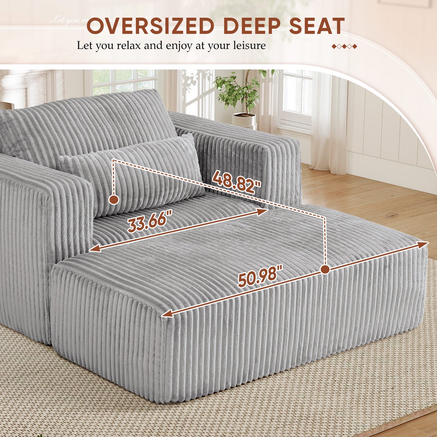 Muumblus Accent Chair with Movable Ottoman, Oversized Indoor Chaise Lounge Chair, No Assembly, Boneless Corduroy Cloud Sofa for Living Room, Gray