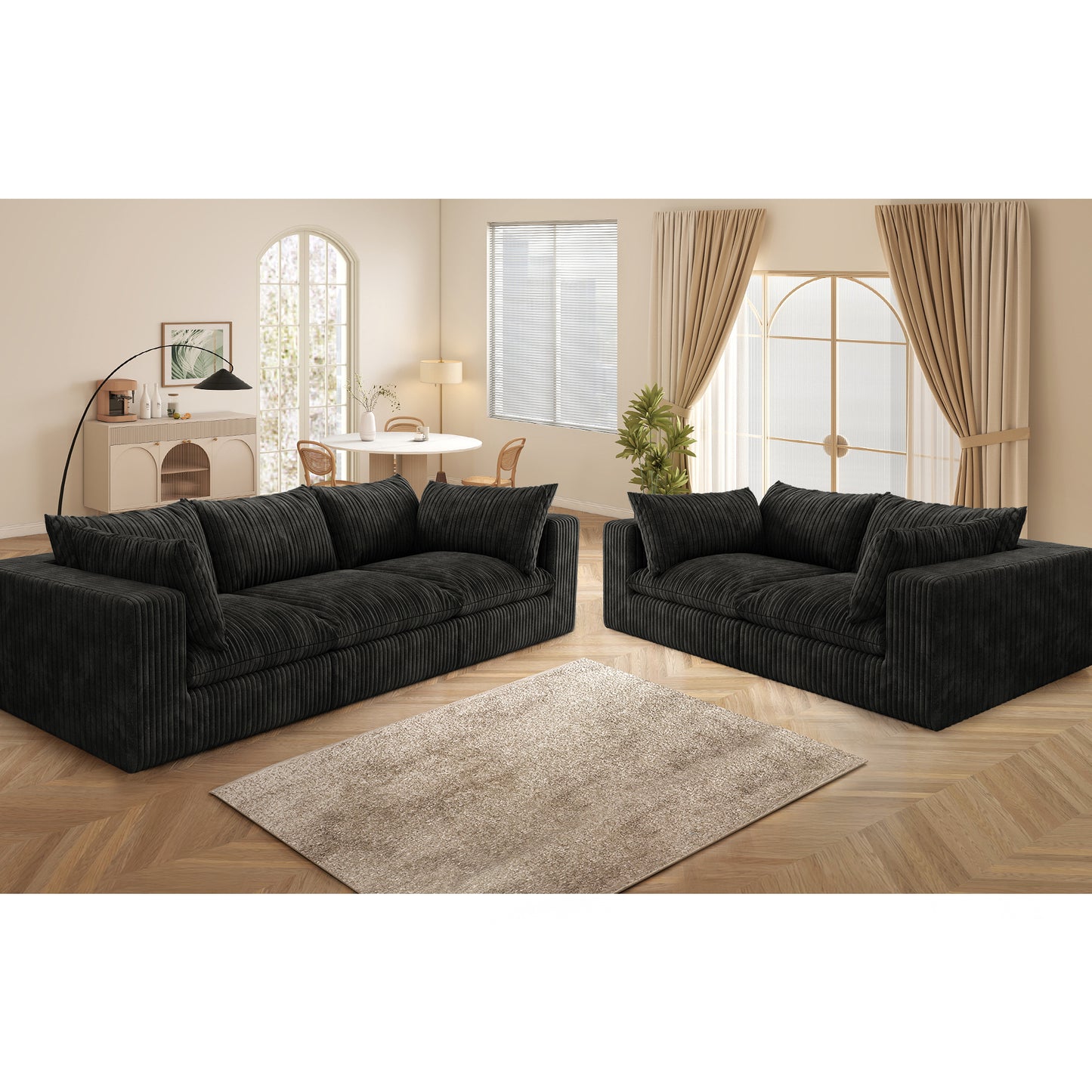Muumblus 78" Oversized Boneless Loveseat Sofa, No Assembly Deep Seat Plush Corduroy Cloud Couch, Sleeper Sofa for Living Room, Black