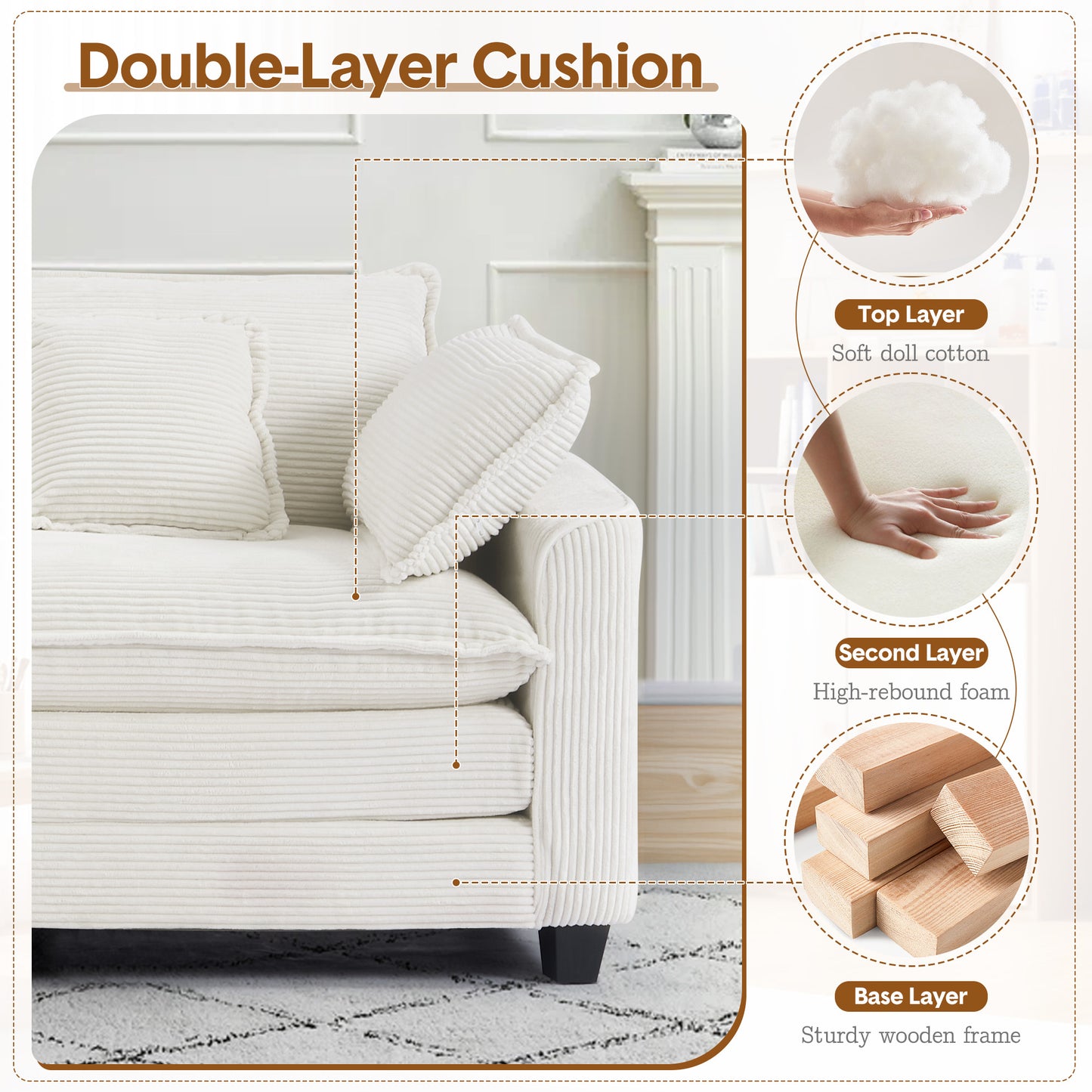 Muumblus 46" Indoor Lounge Chair with Ottoman, Corduroy Cozy Accent Armchair for Living Room, Beige