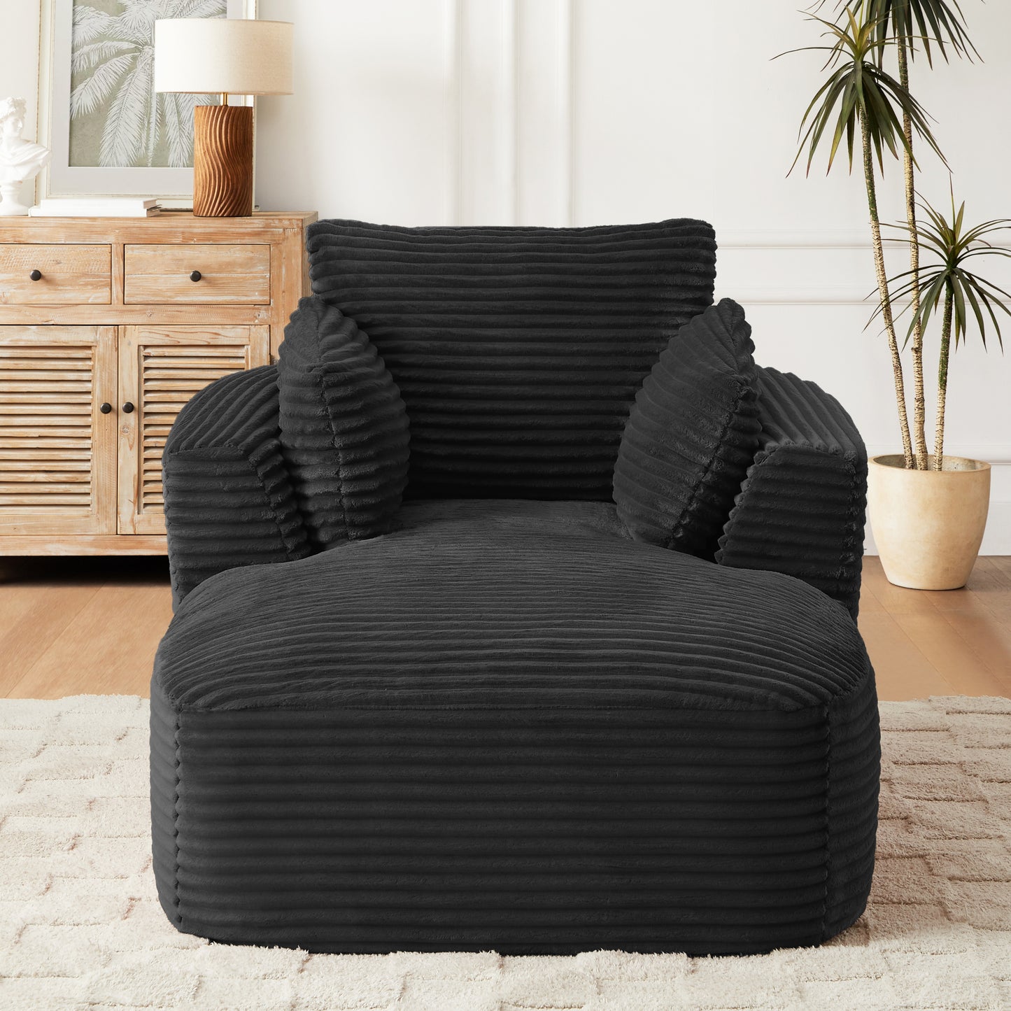 Muumblus Chaise Lounge Indoor, Cozy Lounge Chair Sleeper Sofa for Adults, No Assembly Required, Black Corduroy