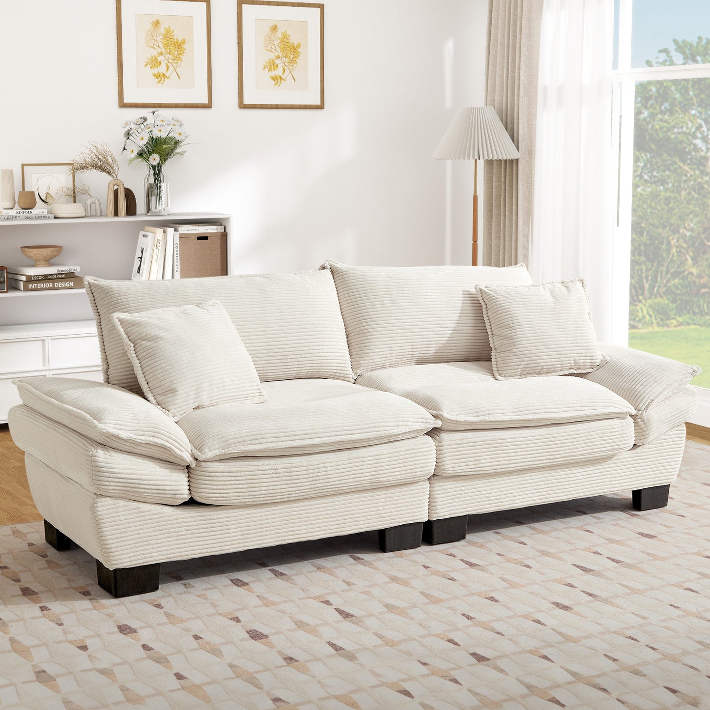 Muumblus 80"L Corduroy Deep Seat Sofa, Upholstered 3-Seater Sleeper Couch for Living Room, Black