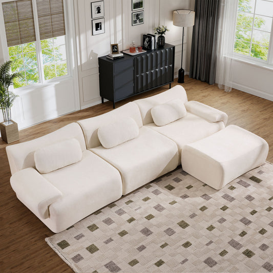 Muumblus Modular Sectional Sofa with Movable Ottoman, Oversized L-Shaped Cloud Sofa with Chaise, Boneless Deep Seat Living Room Couch, Black Chenille