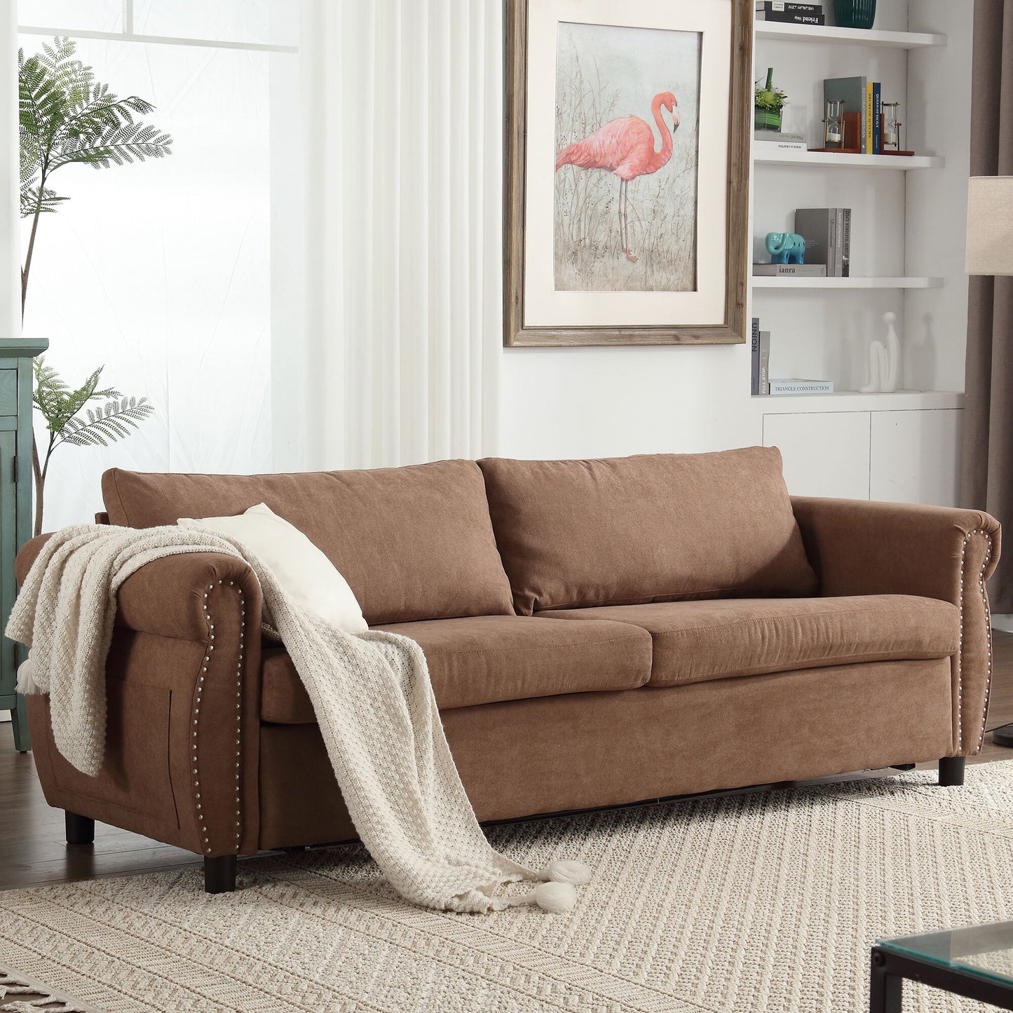 Muumblus Queen Size Sleeper Couch Bed with Memory Foam Mattress, 2-in-1 Convertible Pull Out Sofa Beds for Living Room, Bedroom