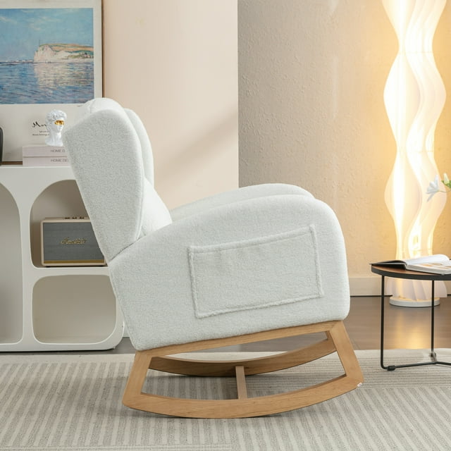 Muumblus Wingback Glider Rocking Chair for Baby Nursery, Ivory Teddy