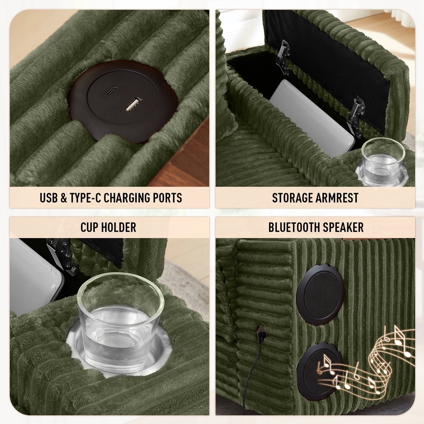 Muumblus Oversized Lounge Accent Chair with Ottoman, Bluetooth Speaker, Versatile Sofa Chairs with Storage Armrest and Rotating Table Board, Modern Cloud Armchair for Living Room