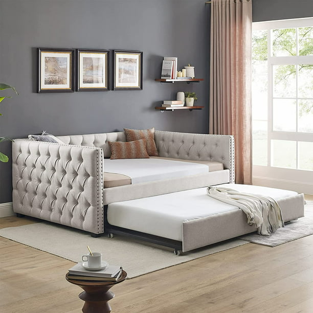 Daybed with Trundle, Muumblus Modren Kids Adult Pull Out Sofa Bed for Bedroom & Living Room