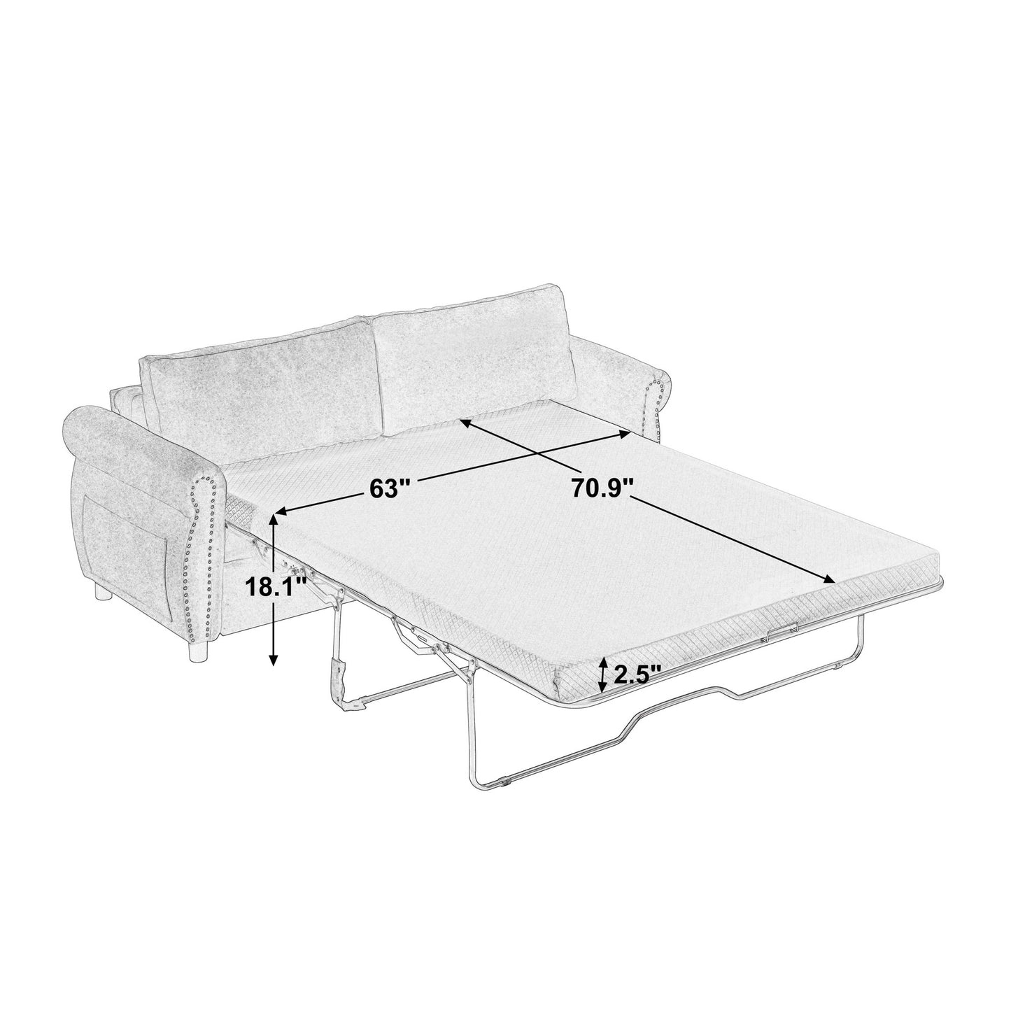 Muumblus Queen Size Sleeper Couch Bed with Memory Foam Mattress, 2-in-1 Convertible Pull Out Sofa Beds for Living Room, Bedroom