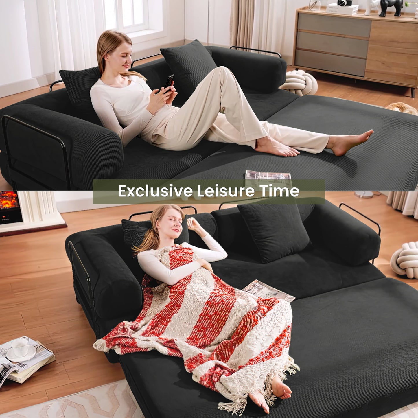 Muumblus Convertible Floor Futon Sofa Bed, Comfy Foldable Sleeper Cloud Couch for Living Room, Bedroom