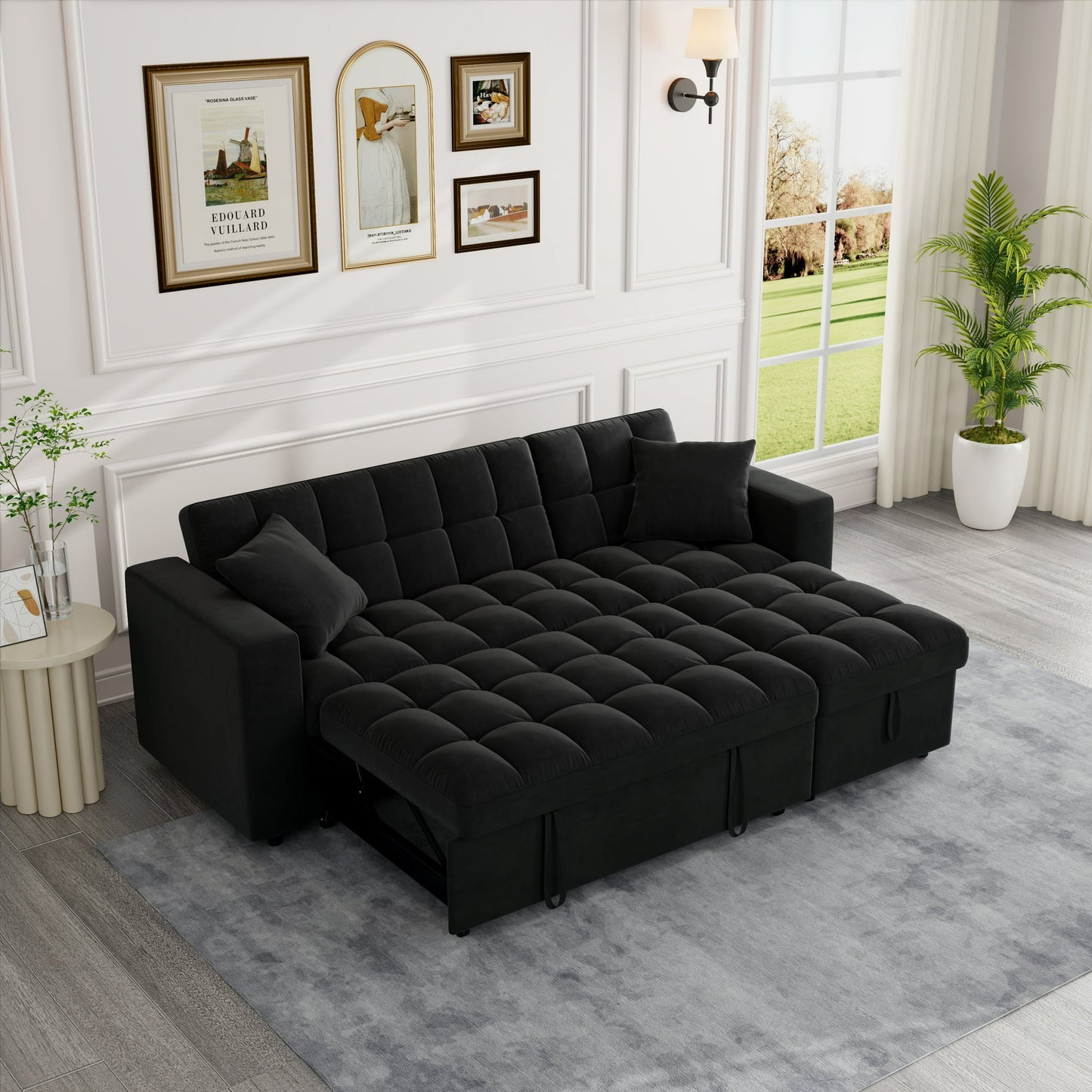 Muumblus 84" Queen Size Convertible Sectional Sleeper Sofa with Storage, Adjustable Backrest, Reversible L-Shaped Pull Out Couch Bed for Living Room, Guest Room