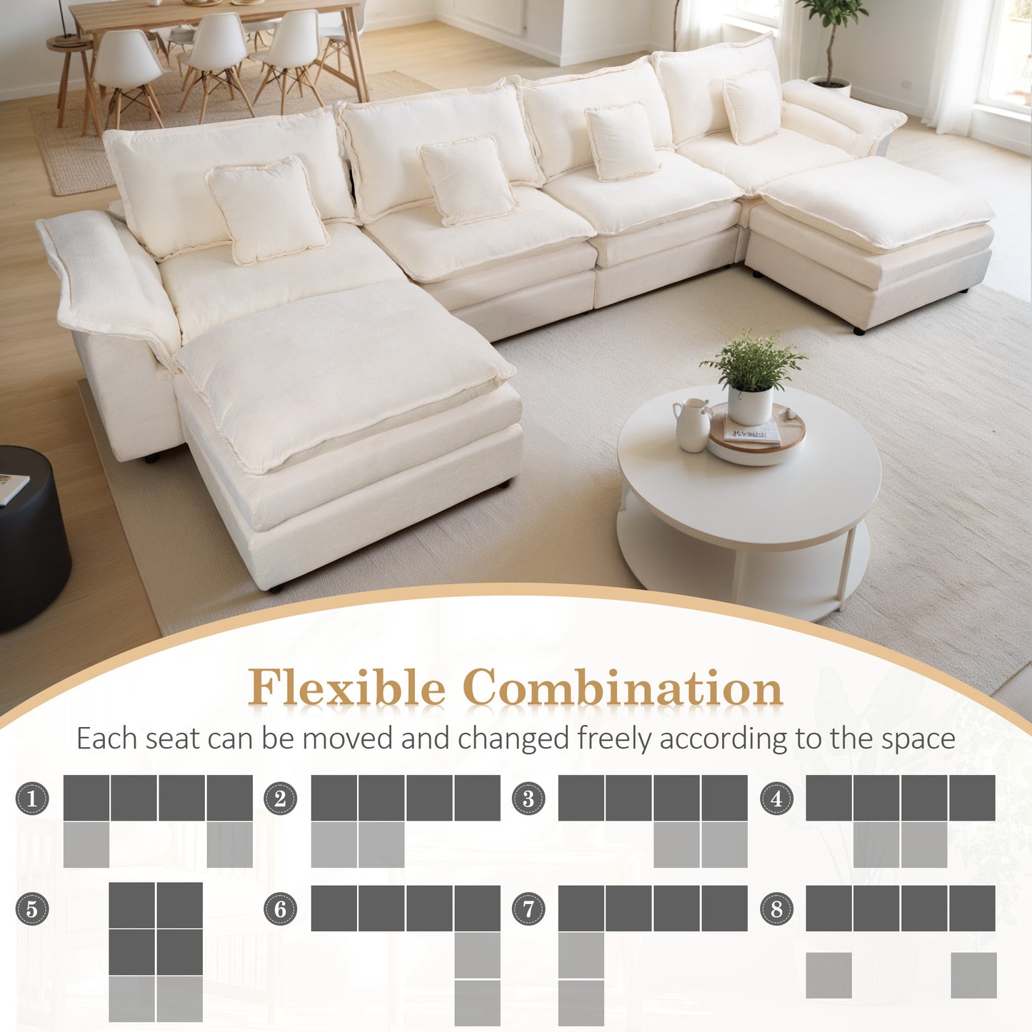 Muumblus Modular Sectional Sofa with Ottoman, Teddy Indoor Sleeper Furniture Set with Oversized Seats