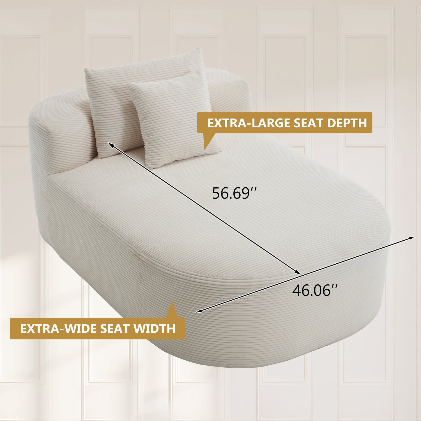 Muumblus 67.5" Oversized Chaise Lounge Indoor Furniture, No Assembly Boneless Cloud Couch, Deep Seat Corduroy Sleeper Sofa Bed for Living Room, Beige