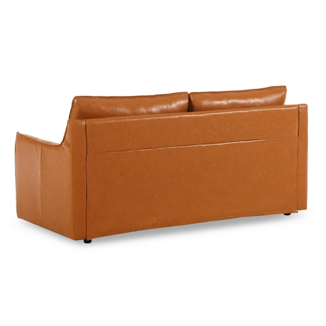 Muumblus Modern Mid-Century Faux Leather 2-Seater Loveseat Sofa for Living Room, Brown