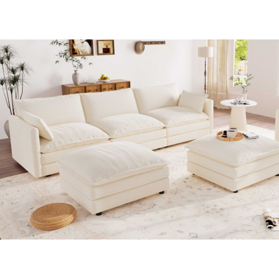 Muumblus 110" Oversized Modular Sectional Sofa with 2 Movable Ottoman, U Shaped Deep Seat Cloud Couch for Living Room, Beige Chenille