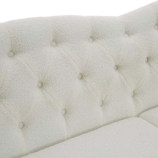 Muumblus 3 Seater Sofa, Chesterfield Sofa with Nailhead Accent Scrolled Arms, 81" Tufted Upholstered Sofa Couch for Living Room, White, Sherpa
