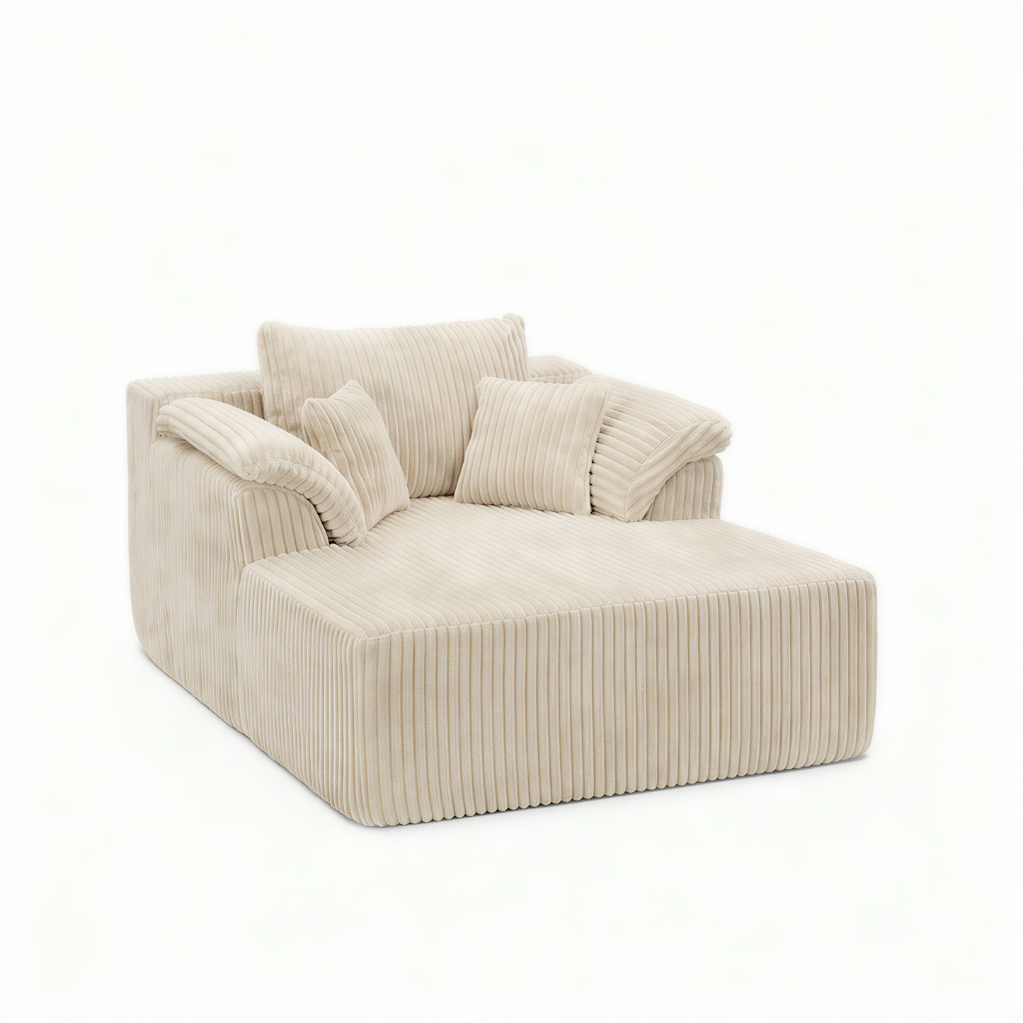 Muumblus 60" Oversized Chaise Lounge Chair Indoor Furniture, No-Assembly Modern Boneless Cloud Couch, Sleeper Sofa Bed for Living Room, Beige Corduroy
