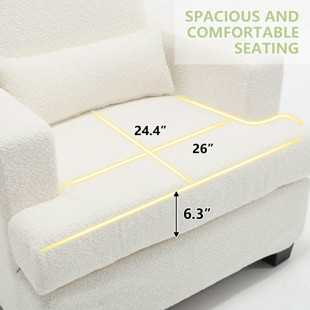Muumblus Modern Single Sofa Chair, 37" Small Couch with 1 Waist Pillow, Removable Back Cushion, Living Room Set, White Fabric
