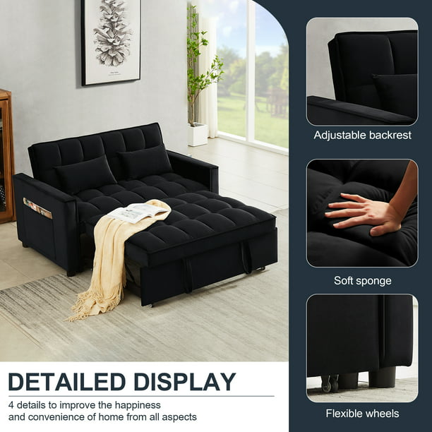 Muumblus Convertible Futon Sofa Bed, Small Space Loveseat Sleeper with Pull Out Bed, Modern Velvet Sofa Couch for Living Room, Adjsutable Backrest