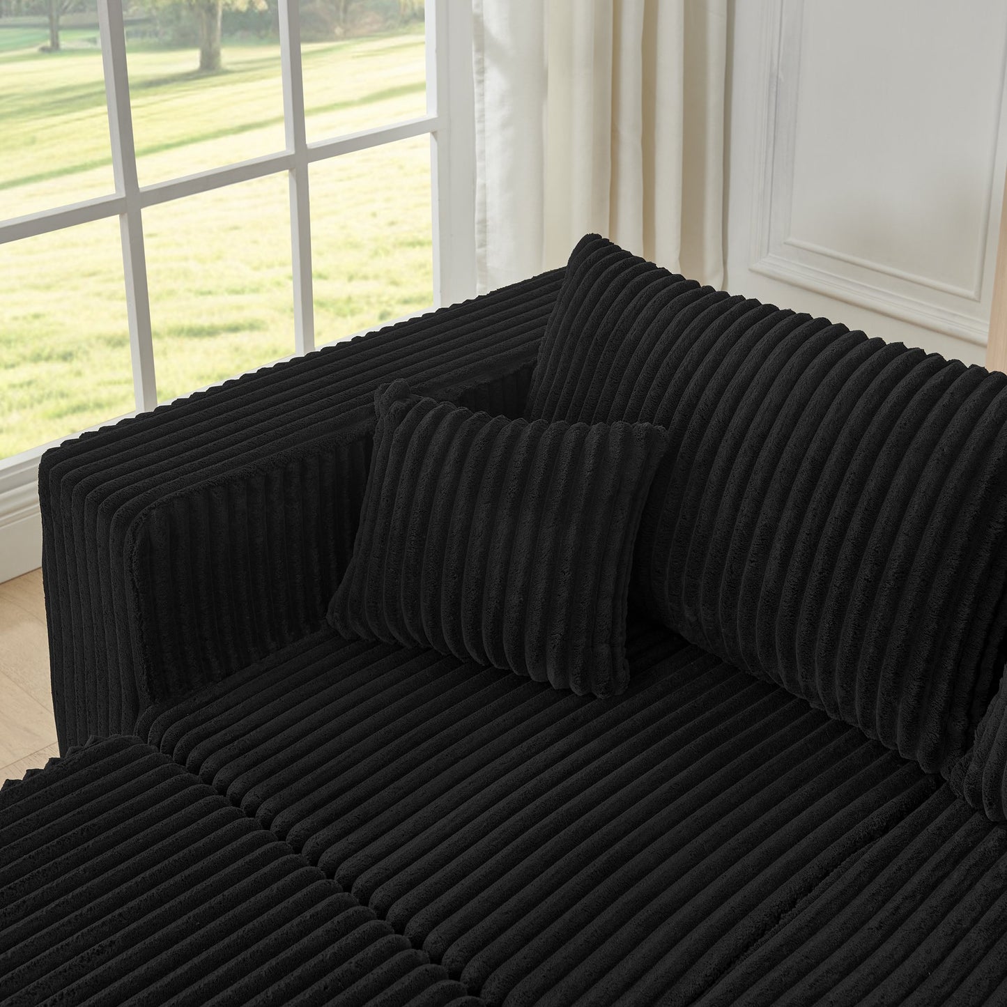 Muumblus U-Shaped Modular Sectional Sofa with 2 Movable Ottomans, Boneless Cloud Couch, No Assembly Sofa Set for Small Spaces, Living Room, Black Corduroy