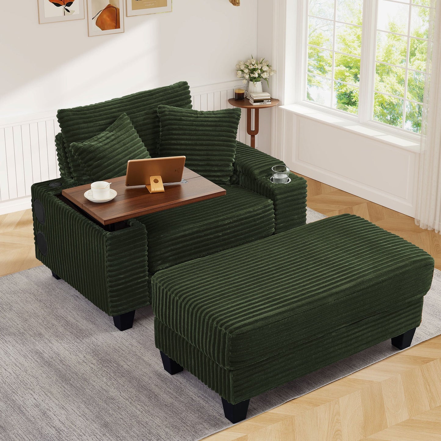 Muumblus Oversized Lounge Accent Chair with Ottoman, Bluetooth Speaker, Versatile Sofa Chairs with Storage Armrest and Rotating Table Board, Modern Cloud Armchair for Living Room