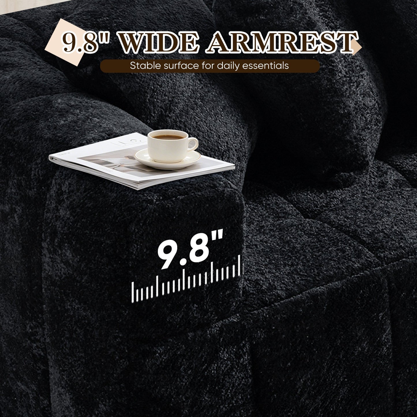 No Assembly Required, Muumblus 108" Oversized Modular Sectional Sofa, L-Shaped Boneless Cloud Couch, Modern Chenille Living Room Floor Sofa, Black (Right Facing Chaise)