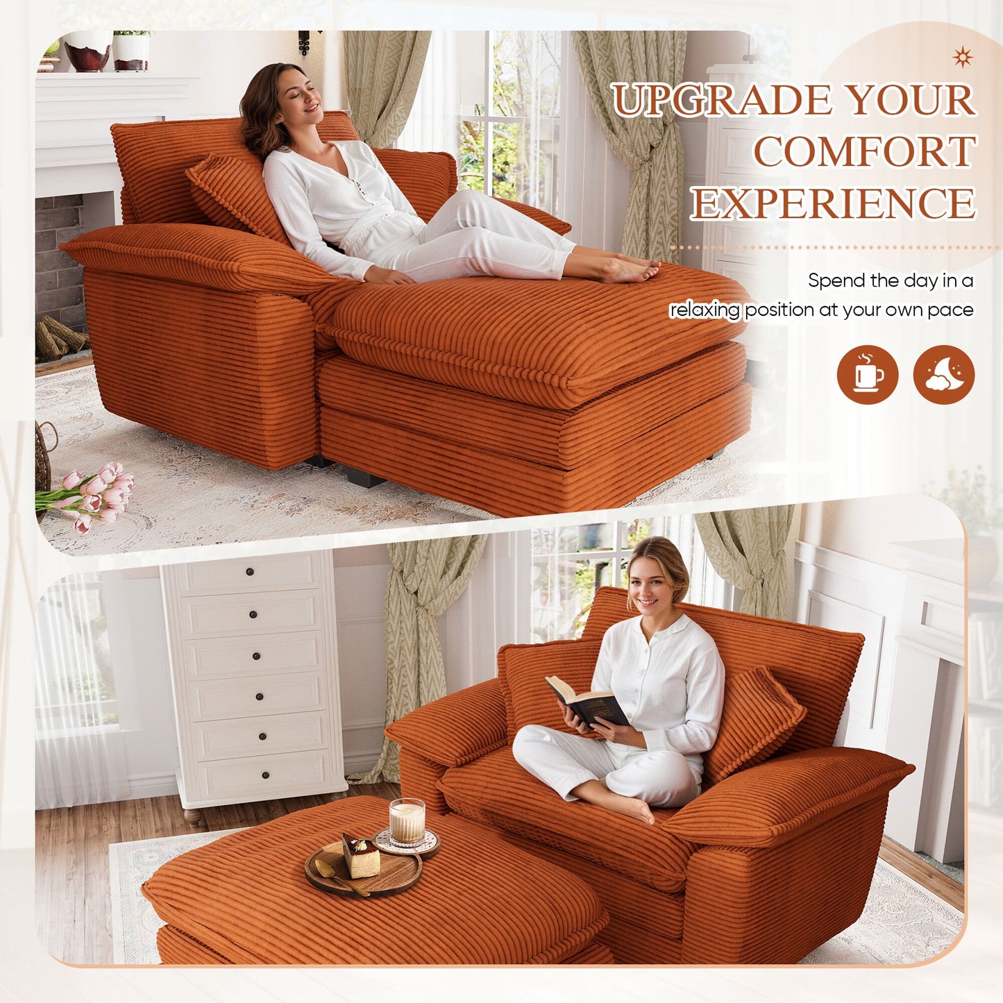 Muumblus Oversized Accent Chair with Ottoman, 48" Indoor Chaise Lounge Cloud Sofa Reading Armchair for Modern Living Room, Bedroom